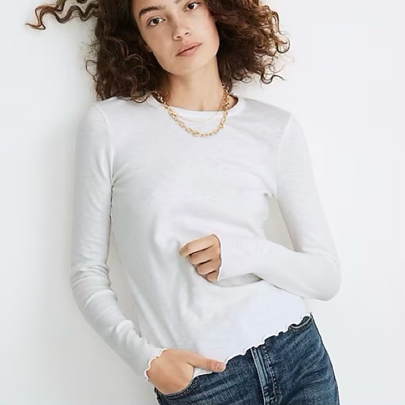 Madewell Tops Madewell Long Sleeve Fitted Baby Tee With Lettuce Hem